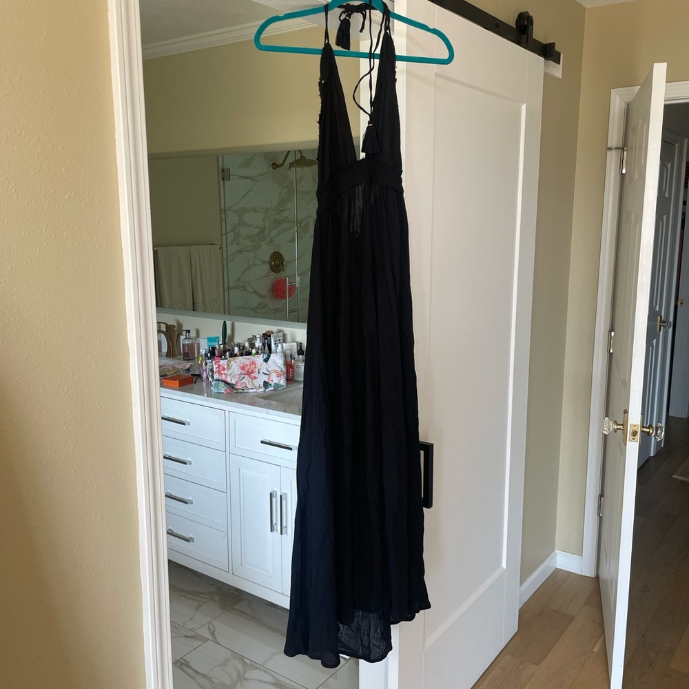 LoveShackFancy Elegant Black Halter Maxi Dress